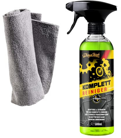 ShinyChiefs BIKE KOMPLETTREINIGER - Fahrradreiniger mit materialschonender Formel - Fahrrad Spray zur Fahrradreinigung für Mattlacke, Carbon, Kunststoff, Aluminium und Gummi, 500ml & Microfasertuch