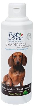 Shampoo per Cani Pelo Corto Delicato sulla Cute con Azione Nutriente e Igienizzante - Ideale per un Manto Morbido e Luminoso - Formula Neutra Senza Profumo e Coloranti da 250 ml - Pet Love