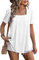 Flikity Blouses for Women UK, Square Neck Womens T Shirts Ladies Summer Tops Puff Sleeve Pleated Blouses Business Casual Work Wear Long Tops to Wear with Leggings Loose Fitting White L