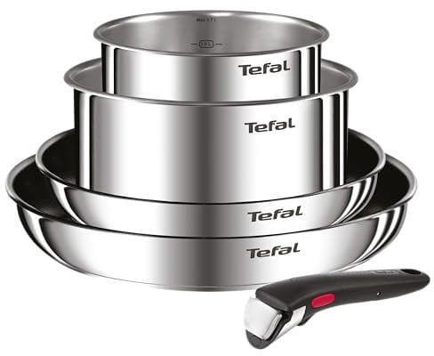 Tefal Ingenio Lot 2 Poêles, 2 Casseroles et Poignée amovible, Induction, Acier inoxydable, Empilable, Revêtement antiadhésif, Compatible lave-vaisselle, Garantie 5 ans, Emotion L897S504