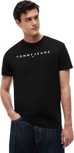 Tommy Jeans TJM Reg Linear Logo Tee EXT Kurzarm-T-Shirt, Herren, Schwarz (Black), L