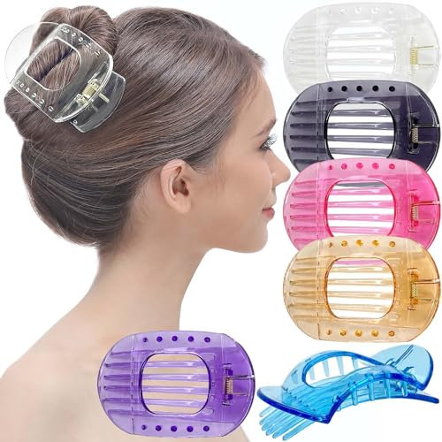 RC ROCHE 6 Stück Große Zähne Dickes Haar Haarspangen Haarklammer die gut halten Oval Rutschfest Flach Damen Mädchen Set, Medium Transparent Multifarben