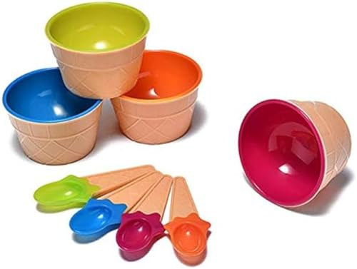 XXWZJH Dessert Bowls, Ice Cream Bowl Spoon Set,Dessert Bowl, Ice Cream with Spoons for Food, Fruit, Ice, Family, Picnic, Halloween Party,4PCS