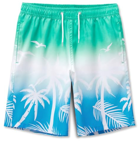 MEILONGER Boys Swimming Shorts Quick Dry Beach Board Trunks Swimwear Bathing Suits Size 6-7,8,10-12,14-16(Green White Blue(Coco),8)