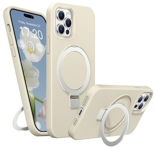BENTIACC Liquid Silikon handyhülle für iPhone 14 pro hülle, für Mag-Safe mit Unsichtbarem Ständer 4 Schichten stoßfeste Kratzfeste Schutzhülle für iPhone 14 pro (Beige)