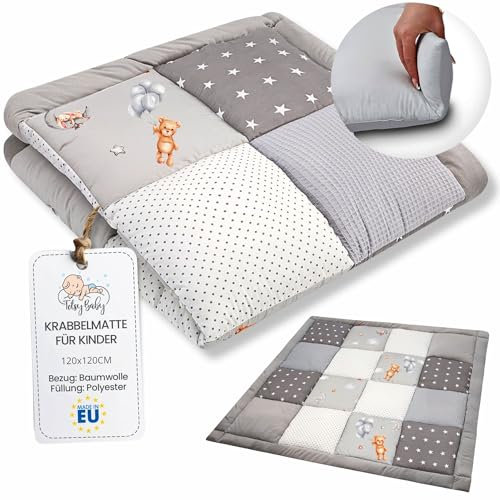 Krabbeldecke Spielmatte Krabbelmatte für Baby Kinder - Babies Patchworkdecke Bodenmatte Spieldecke Play Mat für Kinderzimmer und Laufgitter 120x120 cm