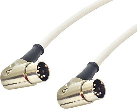 Angled 5 Pin Din Midi Lead. Pedal Board Cord, Keyboard, Synth, Foot Switch Cable (5m, White)