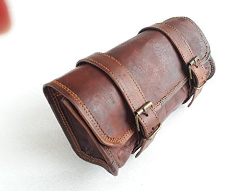Vintage Motorrad-Lenkertasche, echtes Ziegenleder, 2 Riemen, Schnalle/Verschluss, braune Werkzeug-Tasche, Schnellverschluss, für Lenker/Sissybar – 25,4 cm
