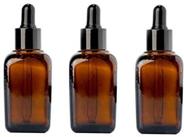 ericotry 3PCS 50ml Empty Refillable Square Amber Glass Droppers Essential Oil Bottles Aromatherapy Cosmetics Elite Fluid Container Jar Pot Holder with Glass Eye Dropper and Rubber Bulb