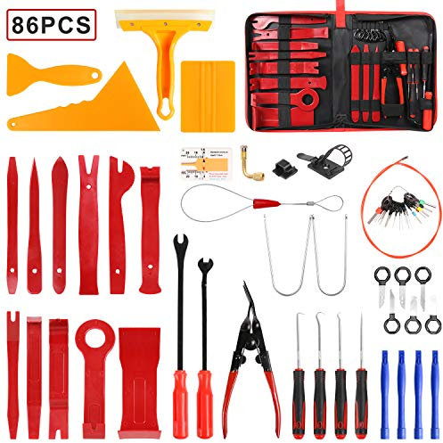 flintronic Demontage Werkzeug Auto, 86 Stück Zierleistenkeile Verkleidungs Werkzeug, Innen-Verkleidung Ausbau, Verschiede Arten enthältet, Zubehör Befestigung Clips Removal Reparatur Werkzeuge