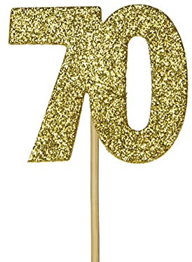 Anniversary House 12 Pcs Gold Glitter 70th Birthday Cake Toppers, 3.8 x 4.5cm Cupcake Toppers, Birthday Cake Decorations Age 70, Number 70 Celebrations, Paper, J067
