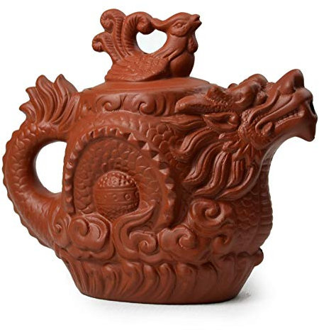 Teekanne Chinesischer Drache Phönix Glücklicher Happy Zisha Gongfu Teekannen Rot für losen Tee (530 ml, Rot)