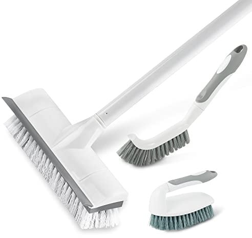 BOOMJOY Bodenbürste mit langem Griff, Schrubber Bürste und Fliesenbürste, für Badezimmer, Küche, Grau, 3 Stück