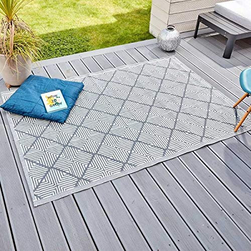 Garden Mile Outdoor Rug - Grey Zig-Zag Mat - Large Foldable Garden Carpet, Weatherproof, UV Resistant, Anti-Slip, Alfresco Area Rug, Washable Outdoor Mat for Picnic, Patio, & Beach