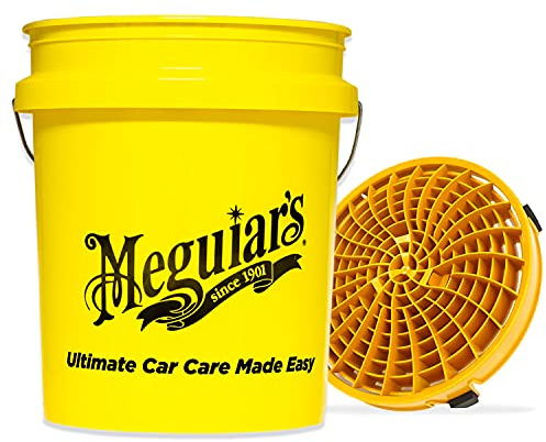 detailmate Set de lavage de voiture : Seau de Lavage Jaune Meguiars 5 Gallon (19 L) avec Insert de Seau de Lavage Dirt Lock Detail Guardz Doré pour un Lavage à la Main sans Rayures