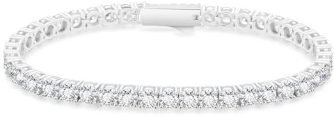 KRKC&CO Tennisarmband für Damen, 4mm Tennis Armband Weißgold beschichtet, Zirkonia Kristall Armband Iced Out, Geburtstag Geschenk für Frauen Mädchen [Größe 16,5cm]