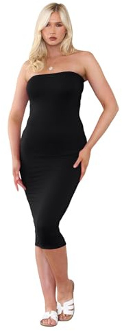 Hamishkane Damen Bandeau-Kleid, trägerlos, Stretch, lang, figurbetont, Midi-Kleid, Schwarz, 32-42