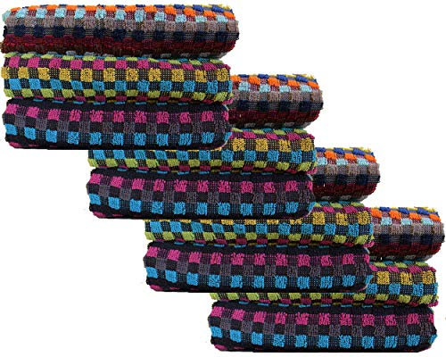 KH-Haushaltshandel 12er Pg. Frottier Grubentuch, 50 x 90 cm, Multicolor dunkel kariert, Handtuch, Mehrzwecktuch, 100% Baumwolle (12)