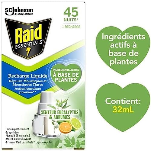 RAID ESSENTIALS RECHARGE ELECTRIQUE LIQUIDE REPULSIF MOUSTIQUES EUCALYPTUS & AGRUMES 45 NUITS 32ml
