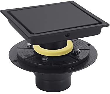 DEOKXZ Duschablauf, quadratisch, schwarz, matt, mit verstellbarem Ablaufflansch-Set, Basis, PVC, abnehmbarer Gittersiebabdeckung und unsichtbarem Bodenflieseneinsatz, SUS304 Edelstahl