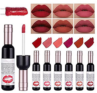 Wine Lip Tint, Matte Lipstick Lip Stain Set Long Lasting Waterproof Lip Stain Set, Matte Liquid Wine Bottle Lipstick Lip Gloss for Women Makeup Gift Set (6Colors/set)