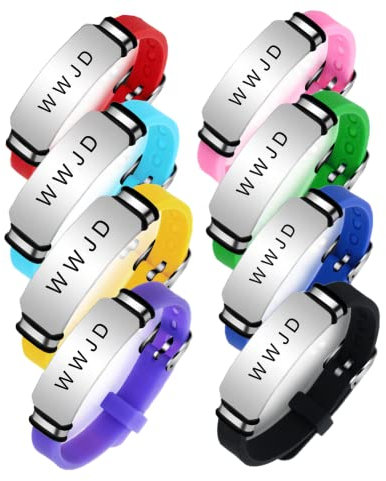 ForeverWill 8 Stück Bunte WWJD Armband, Verstellbar,What Would Jesus Do Silikon Armbänder, Spirituelle Inspirierende Christus Jesus Glaubens Armreif für Christliche Religiöse Schmuck Geschenke