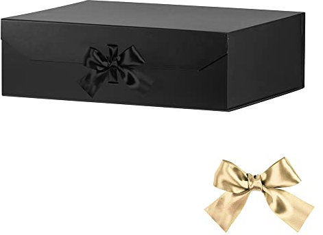 Extra große Geschenkbox schwarz mit Band, 48,3 x 40,6 x 15,2 cm, Geschenkbox mit Deckel, Magnetverschluss, Trauzeugen-Antragsbox, rechteckige faltbare Geschenkboxen für Hochzeitskleid (mattschwarz)