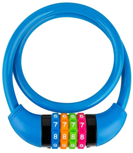 GOLDPOOL Fahrradschloss Kinder, Farbenfroh Zahlenschloss Fahrrad, Fahrradschloss mit Zahlen, 650X∅11 mm, Kabel Schloss Code Kombination, Blau Kinderfahrradschloss 4-Stellige Rücksetzbare Kombination