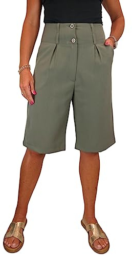 Paulo Due Ladies Knee Length Tailored Shorts with Wide Waistband | Women's Bermuda Shorts, High Waisted, Summer, Relaxed Fit