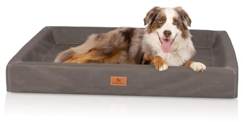 Knuffelwuff orthopädisches Hundebett Austin aus Kunstleder XL 105 x 80cm Braungrau