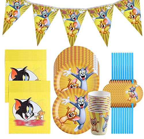 YOILIK Partygeschirr,Thema Geschirr Party Set,Geburtstag Deko,für Kindergeburtstag Deko,Party Supplies Set Teller Becher Tischdecke Trinkhalme Wimpel