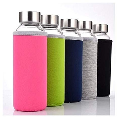 ZXMJYHK Taza de la botella de agua del nuevo recorrido con el bolso portátil de cristal taza de agua botella de 250/350/550 ml Deportes (Capacity : 350ML, Color : Navy Blue)