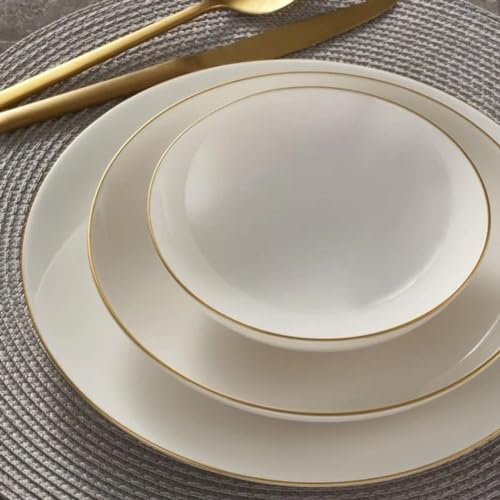 Vajilla Güral Porselen Atina Dinner Oro - 18 piezas para 6 personas -Vajilla Completa de Porcelana Blanca