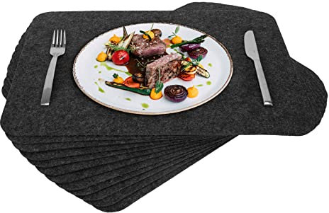 Rubberneck Premium Tischsets aus Filz - abwaschbar & rutschfest - 12er Set Platzsets Tisch-Matten Untersetzer - 45x32 cm - Dunkelgrau