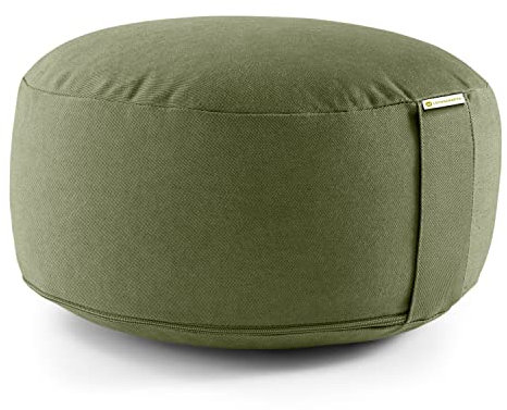 Lotuscrafts® Meditationskissen mit 15 cm Sitzhöhe, Yoga Kissen mit Dinkelfüllung, Yogakissen Rund, Bodenkissen Rund, Yogakissen Meditationskissen, Yogakissen Bezug waschbar, GOTS Zertifiziert