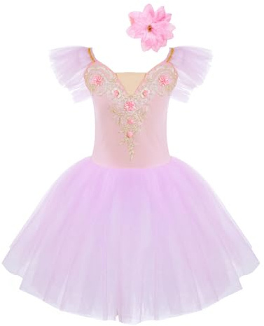Freebily Vestito Tutu da Balletto per Ballo Bambina Ragazza Vestito da Danza Classica Ballerina Body da Pattinaggio Artistico + Copricapo Abito da Ballo Latino Ginnastica