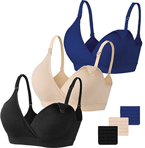 Soutien-Gorge D'Allaitement 3pcs Soutien-Gorge De Maternité Sans Fil Sans Fil Soutien-Gorge De Maternité à Col V Avec Extensions De Soutien-Gorge SuppléMentaires Allaitement Et Sommeil Pour Les Femmes