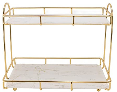 Kuuleyn 2-Stöckiges Regal Gold, Badezimmer-Thekenregal, Bathroom Shelf, Kosmetik-Aufbewahrungsregal Mit Grosser Kapazität, Wasserdichtes Goldenes Metall-Aufbewahrungsregal Für Küche, Schlafzimmer