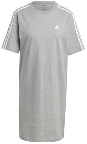 Adidas Damen Essentials 3-Stripes Single Jersey Boyfriend Tee Dress, Medium Grey Heather/White, S