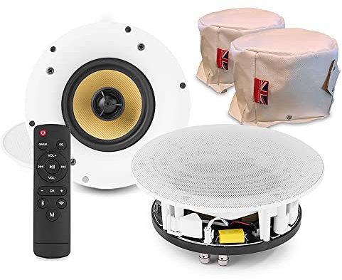 Power Dynamics WCS65 WiFi Wireless Ceiling Speaker Kit with Bluetooth Connectivity and 6.5 Coaxial Drivers - Includes HOODY 7 Fire Hoods for Safe Installation at Home