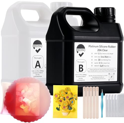 BBDINO Kit de fabricación de moldes de silicona 20A, silicona translúcida de 2,001.5 g, silicona líquida para hacer moldes 1:1 por volumen, ideal para fundición de resina, jabón, yeso, moldes de