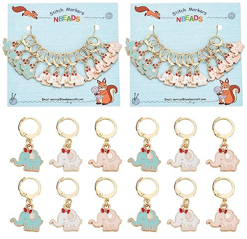 nbeads 24 Stück Elefant Maschenmarkierer, Emaille-Legierung häkeln Stich Marker Charms abnehmbare Verriegelung Stich Marker für Stricken Weben Nähen Zubehör Quilten Handgemachten Schmuck