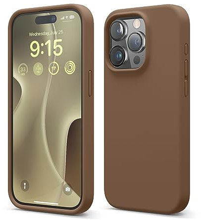 elago Flüssig Silikon Case Kompatibel mit iPhone 15 Pro Hülle, Premium Silikon Handyhülle, Ganzkörper Schutzhülle [4 Lagige Stoßfeste Struktur], Kratzfestes Weiches Mikrofaserfutter (Braun)