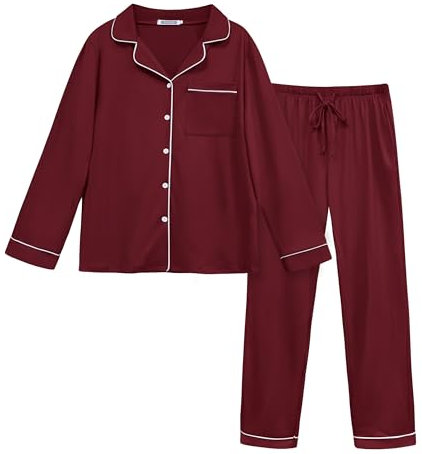 Lovasy Pyjama Femme Hiver à Manches Longue Ensemble de Pigiama Chaud Col en V Vêtements de Nuit et Poche sur Le Devant Pyjamas Maison Costume 2 Pièces Top Sleepwear Casual Noir L