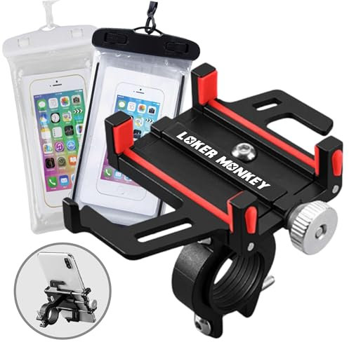 LOKER MONKEY Soporte Movil Bicicleta - Soporte Movil Patinete Eléctrico, Moto - Rotación 360º - Antivibración - Incluye 2 Fundas Impermeables - Compatible Moviles 55mm-95mm Ancho - Universal…