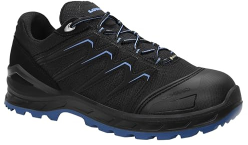 LOWA Sicherheitsschuhe Larrox Work GTX Black-Blue Lo S3 CI, Damen und Herren, Textil, Stahlkappe, leicht, sportlich 46, Schwarz-Blau