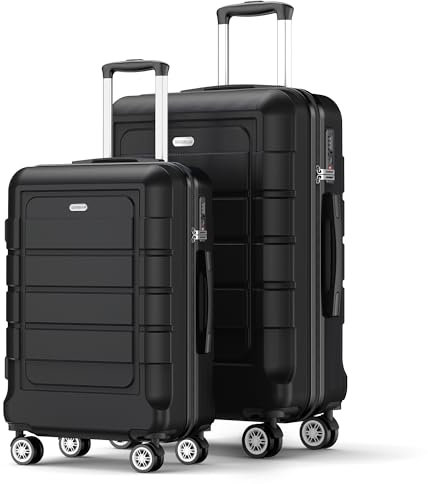 SHOWKOO Kofferset 2 Teilig Hartschale Leicht ABS+PC Erweiterbar Reisekoffer Haltbar Trolley Handgepäck Sets mit TSA Schloss und 4 Rollen (M+L -Schwarz)