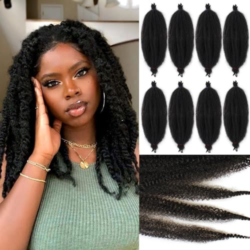 Leeven 12 Pouces Springy Afro Twist Hair for Faux Locs Pre-Separate Popping Spring Twist Crochet Hair for Distressed Locs 8 Packs Afro Kinky Curly Marley Braiding Hair Extensions /1B#