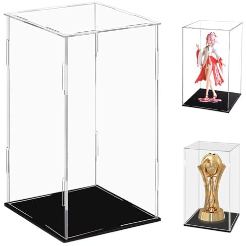 Skibetfo Acrylic Display Case Clear Display Box with Black Base Display Cabinets Dustproof Protection Showcase for Lego Minifigure Model Action Figures Dolls Toys Collectibles Jewelry 25cmx15cmx15cm