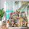 ASDCXZ Lustig Duschvorhang 180x180 cm, Lustig Katze am Meer Party Blumen Retro Holzmaserung Palmblätter Bad Waschbar Duschvorhänge Polyester Textil Wasserdicht Badevorhang für Badewanne mit 12 Haken